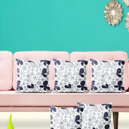 ArtzFolio White & Navy Blue 5 Pieces Self Design Velvet Square Cushion Covers-image-54