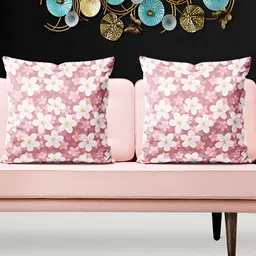 ArtzFolio White and Maroon 5 Pieces Floral Printed Velvet Square Cushion Covers-image-68