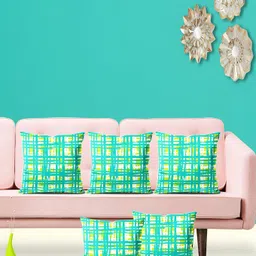 ArtzFolio Green and Yellow 5 Pieces Geometric Printed Velvet Square Cushion Covers-image-36