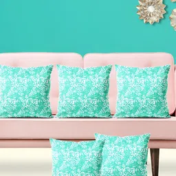 ArtzFolio Blue 5 Pieces Geometric Printed Velvet Square Cushion Covers-53