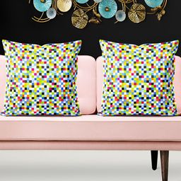 ArtzFolio White & Black 5 Pieces Checked Velvet Square Cushion Covers-image-62