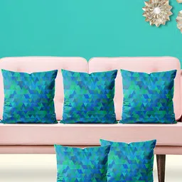 ArtzFolio Blue 5 Pieces Abstract Velvet Square Cushion Covers-7