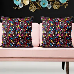 ArtzFolio Black 5 Pieces Abstract Velvet Square Cushion Covers-image-90