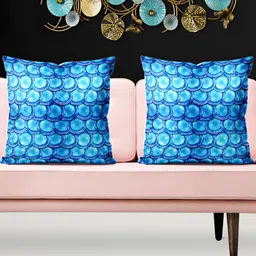 ArtzFolio Blue 5 Pieces Geometric Printed Velvet Square Cushion Covers-image-4