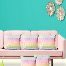 ArtzFolio Pink & Yellow 5 Pieces Abstract Printed Velvet Square Cushion Covers-18