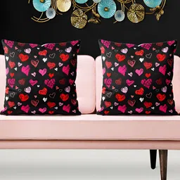ArtzFolio Black & Red Abstract Printed Velvet Square Cushion Covers-26
