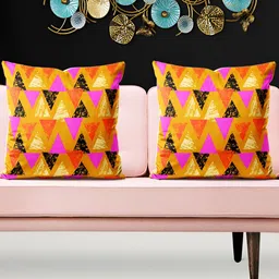 ArtzFolio Pink & Yellow 5 Pieces Velvet Square Cushion Covers-30