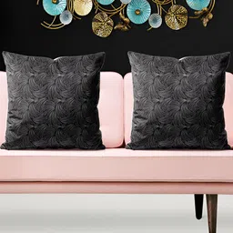 ArtzFolio Black and White 5 Pieces Abstract Printed Velvet Square Cushion Covers-16