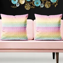 ArtzFolio Pink & White 5 Pieces Abstract Velvet Square Cushion Covers-image-57