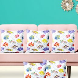 ArtzFolio White & Blue 5 Pieces Abstract Velvet Square Cushion Covers-image-97