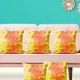 ArtzFolio Orange and Yellow 5 Pieces Velvet Square Cushion Covers-image-44