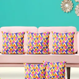 ArtzFolio Blue & Pink 5 Pieces Geometric Square Cushion Covers-image-78