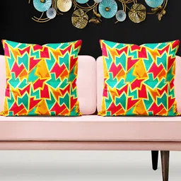 ArtzFolio Yellow & Red 5 Pieces Printed Velvet Square Cushion Covers-16