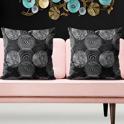 ArtzFolio Black & Grey 5 Pieces Geometric Printed Velvet Square Cushion Covers-30
