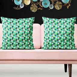 ArtzFolio Green & White 5 Pieces Geometric Printed Velvet Square Cushion Covers-6