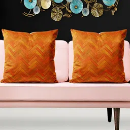 ArtzFolio Rust 5 Pieces Geometric Velvet Square Cushion Covers-7