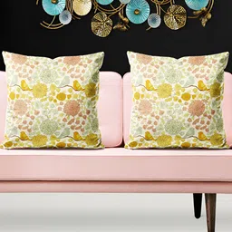 ArtzFolio Off White & Pink 5 Pieces Printed Velvet Square Cushion Covers-image-25