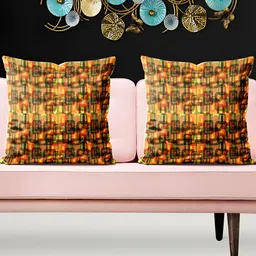 ArtzFolio Yellow & Black 5 Pieces Abstract Printed Velvet Square Cushion Covers-image-98