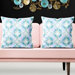 ArtzFolio White & Blue 5 Pieces Abstract Printed Velvet Square Cushion Covers-image-73