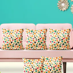 ArtzFolio Beige & Green 5 Pieces Geometric Printed Velvet Square Cushion Covers-image-79