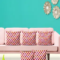 ArtzFolio White & Maroon 5 Pieces Geometric Printed Velvet Square Cushion Covers-26