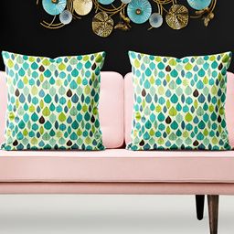 ArtzFolio Green & Blue 5 Pieces Floral Printed Velvet Square Cushion Covers-image-72