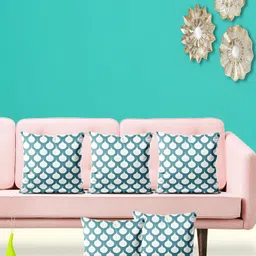 ArtzFolio Blue & White 5 Pieces Geometric Printed Velvet Square Cushion Covers-image-88