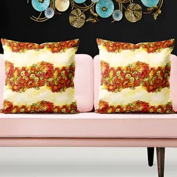 ArtzFolio Cream & Red 5 Pieces Printed Square Cushion Covers-image-49