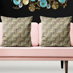ArtzFolio Yellow and Grey 5 Pieces Geometric Printed Velvet Square Cushion Covers-image-55