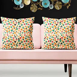 ArtzFolio Cream & Pink 5 Pcs Abstract Printed Velvet Square Cushion Covers-image-14