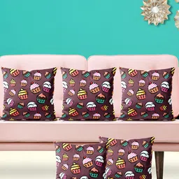 ArtzFolio Brown & Pink 5 Pieces Self Design Printed Velvet Square Cushion Covers-image-20