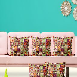 ArtzFolio Green Brown 5 Pieces Velvet Square Cushion Covers-image-80