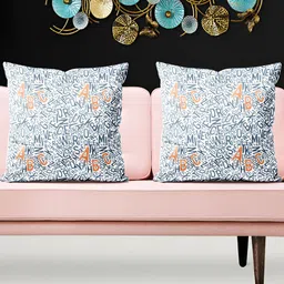 ArtzFolio White & Orange 5 Pcs Geometric Velvet Square Cushion Covers-image-98