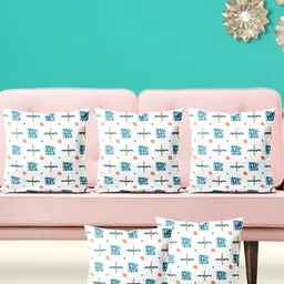 ArtzFolio Blue & White 5Pcs Abstract Square Cushion Covers-image-84