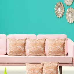 ArtzFolio Peach-Coloured 5 Pcs Velvet Square Cushion Covers-10