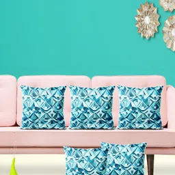 ArtzFolio Green and Blue 5 Pieces Abstract Printed Velvet Square Cushion Covers-image-10