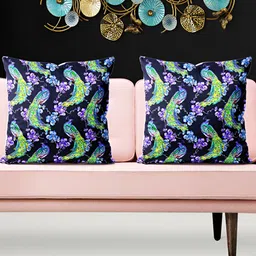 ArtzFolio Black & Purple 5 Pieces Floral Printed Velvet Square Cushion Covers-22