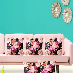 ArtzFolio Black & Pink 5 Pieces Printed Velvet Square Cushion Covers-image-14