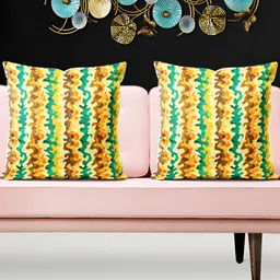 ArtzFolio Yellow & Green 5 Pieces Printed Velvet Square Cushion Covers-image-64
