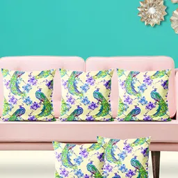 ArtzFolio Yellow & Green 5 Pieces Floral Velvet Square Cushion Covers-image-80