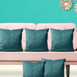 ArtzFolio Green & Beige 5 Pieces Ethnic Motifs Printed Velvet Square Cushion Covers-picture-11