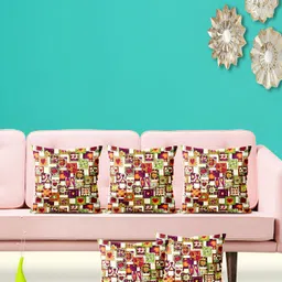 ArtzFolio Red & Green 5 Pieces Abstract Printed Velvet Square Cushion Covers-image-87