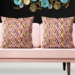 ArtzFolio White & Yellow 5 Pieces Geometric Printed Velvet Square Cushion Covers-picture-5
