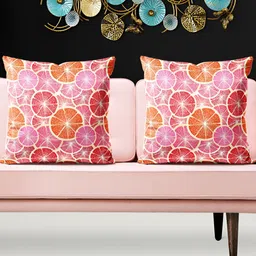 ArtzFolio Cream & Orange 5 Pieces Printed Velvet Square Cushion Covers-9