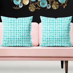 ArtzFolio White & Blue 5 Pieces Velvet Square Cushion Covers-image-47