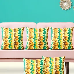 ArtzFolio Yellow & Green 5 Pieces Abstract Velvet Square Cushion Covers-image-33