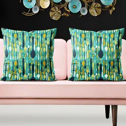 ArtzFolio Green & Yellow 5 Pcs Abstract Velvet Square Cushion Covers-image-44