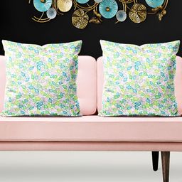 ArtzFolio Blue & Green 5 Pieces Floral Printed Velvet Square Cushion Covers-image-78