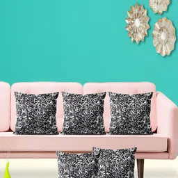 ArtzFolio Black & White 5 Pieces Alphanumeric Velvet Square Cushion Covers-image-29