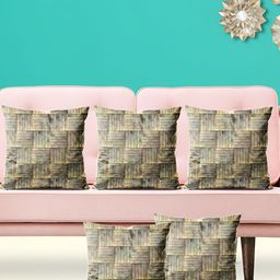 ArtzFolio Grey & Beige 5 Pieces Geometric Printed Velvet Square Cushion Covers-image-80